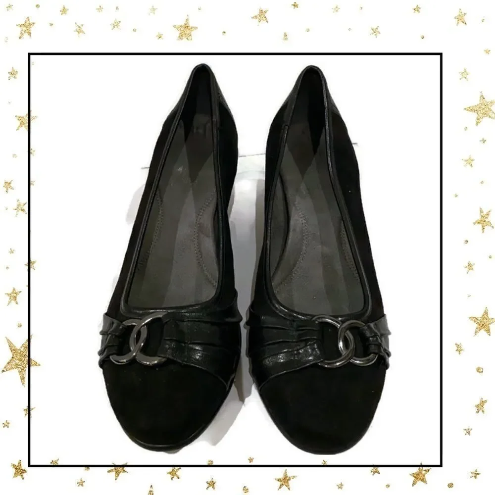Aerosoles Women’s Black Suede Slip-On Heels 10